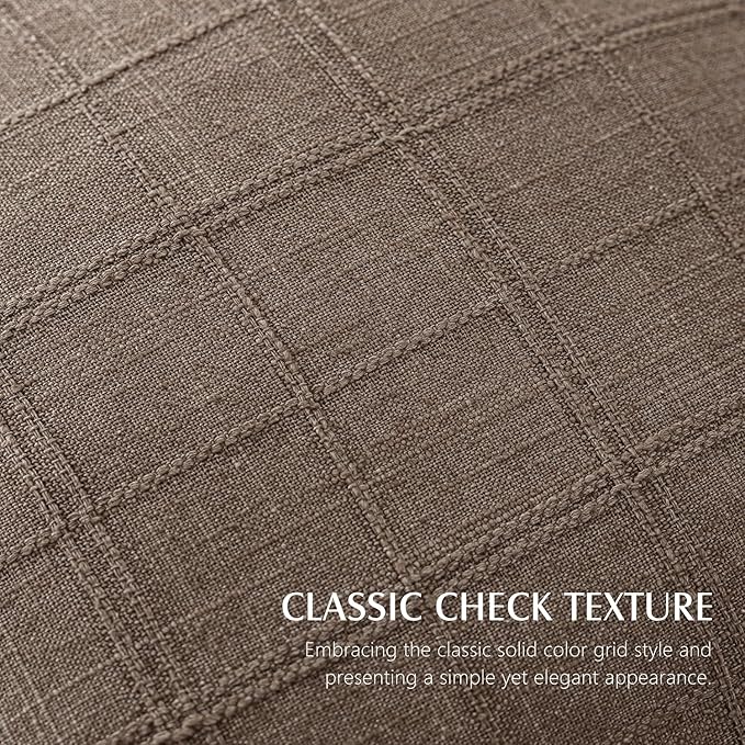 Foindtower Set of 2 Decorative Linen Check Throw Pillow Covers Neutral Farmhouse Vintage Cushion Covers Modern Boho Home Decor for Sofa Chair Couch Bedroom Living Room Outdoor,18×18 Inch,Taupe Grey
