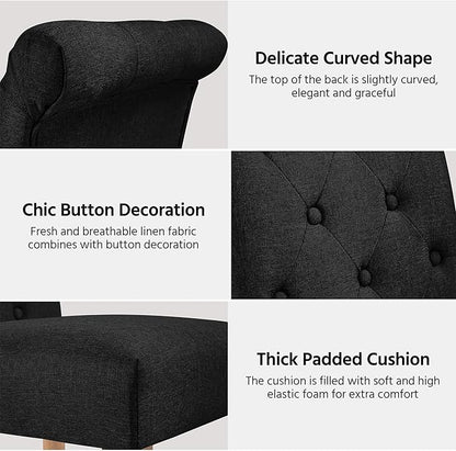 Yaheetech Dining Chairs Set of 6 Fabric Upholstered Dining Room Chairs with Button Tufted High Back and Solid Wood Legs for Kitchen/Living Room/Restaurant, Modern Style, Black
