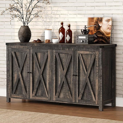 DWVO Buffet Cabinet with Storage, 55" Sideboard Buffet Storage Cabinet with Shelves and Doors, Farmhouse Coffee Bar Cabinets Kitchen Table for Kitchen, Dining Room, Dark Oak