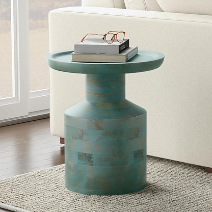 SIMPLIHOME Haynes 16-inch Wide Solid Mango End Table in Teal Wash, Handcrafted Boho-Style Accent Table for Living, Bedroom, or Home Office, Assembled