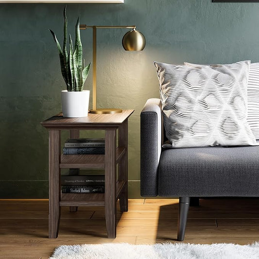 SIMPLIHOME Acadian 14-inch Wide Solid Wood Narrow End Table in Farmhouse Brown, Transitional-Style Side Table for Living Room, Bedroom, or Family Room with 2 Open Shelves