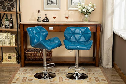 Roundhill Furniture Glasgow Contemporary Tufted Adjustable Height Hydraulic Blue Bar Stools, Set of 2,