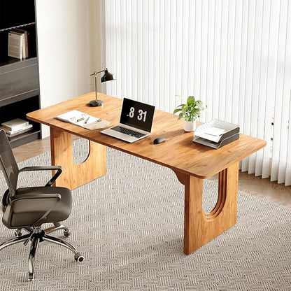 LITTLE TREE 70.8-Inch Home Office Desk, White Computer Desk with Storage, Study Writing Work Desk for Home Office, Spacious Modern Simple Desk, Brown