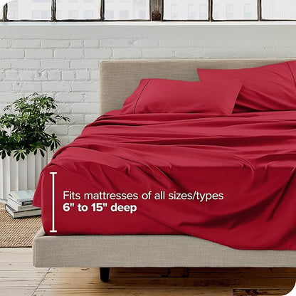 Bare Home Split King Sheet Set - 1800 Ultra-Soft Microfiber Bed Sheets - Double Brushed - Deep Pockets - Easy Fit - 5 Piece Set - Bed Sheets & Pillowcases (Split King, Red)