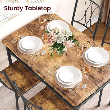 CABIHOME Dining Table Set for 4, Kitchen Table Set with 4 Chairs, Rectangular Dining Table Set for 4, Kitchen Table Set for Apartment, Small Space, Dining Room, Retro Brown
