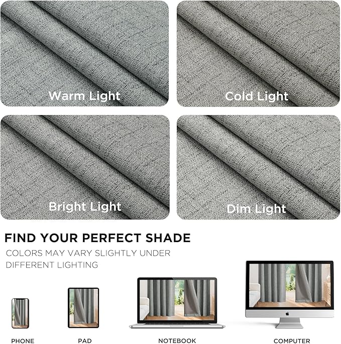 Joydeco 100% Blackout Curtains for Bedroom - Natural Linen Curtains 100" W x 120" L Long, Thermal Insulated 1 Panels Light Grey. Room Darkening Light Blocking Drapes for Living Room
