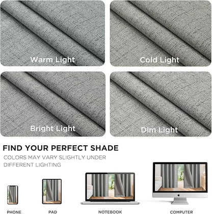 Joydeco 100% Blackout Curtains for Bedroom - Natural Linen Curtains 70" W x 108" L Long, Thermal Insulated 1 Panels Light Grey. Room Darkening Light Blocking Drapes for Living Room