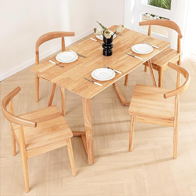 DELAVIN Solid Wood Dining Chairs Set of 4, Farmhouse Dining Room Chairs with Curved Backrest, Mid Century Modern Dining Chair for Living Room, Kitchen, Bedroom, Oak