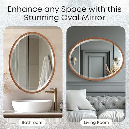 OVALCREST - Oval Wooden Beveled Wall Mirror for Home Decor, Bathroom, Vanity, Bedroom, Living Room, Hallway - London Style (Sunset Gold) 19.1 x 25.1