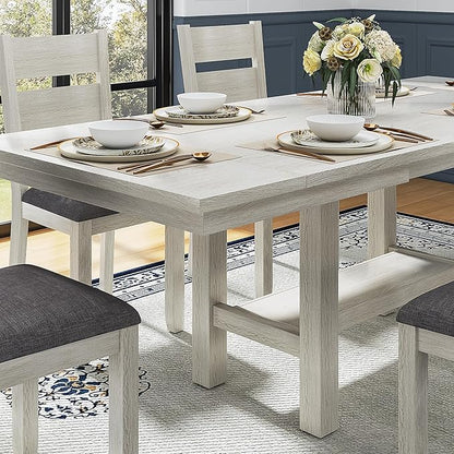 7-Piece Solid Wood Dining Table Set for 6, Extendable Table with 6 Chairs – Easy Assembly for Indoor Use, Kitchen, Dining Room, Grey