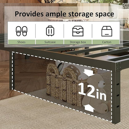 EMODA 14 Inch Twin XL Bed Frames with Cover, Heavy Duty XL Twin Metal Platform Bed Frame No Box Spring Needed, Noise Free, Easy Assembly