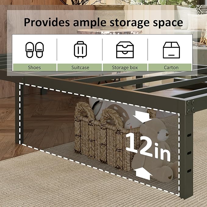 EMODA 14 Inch King Bed Frame with Fabric Cover, Heavy Duty Metal King Platform Bed Frame No Box Spring Needed, Noise Free, Easy Assembly