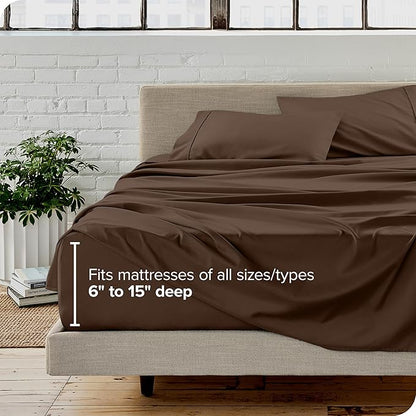 Bare Home Split Head Flex King Sheet Set - 1800 Ultra-Soft Microfiber Bed Sheets - Double Brushed - Deep Pockets - Easy Fit - 4 Piece Set - FlexTop King Bedding (Split Head Flex King, Cocoa)