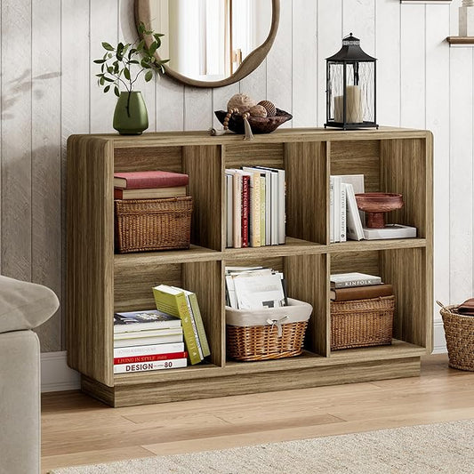 ChooChoo 6 Cube Storage Organizer, Wooden Bookcase with Storage, Cube Storage Bookshelf for Bedroom and Home Office, Rustic Oak