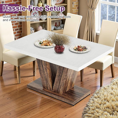 47" Dining Table, Wooden Kitchen Dinner Table Heavy Duty, Farmhouse Table for Dining Room, Living Room Space Saving, White