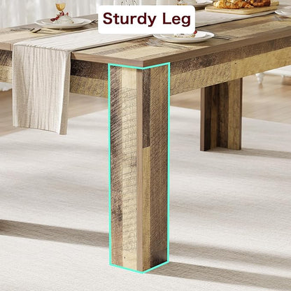 Dining Table for 4-6, 63" Wood Farmhouse Large Kitchen Table with Strong 4 Triangle Legs, Rectangular Dining Room Dinner Table with Sturdy Extra Support for Kitchen, Apartment, Retro Brown