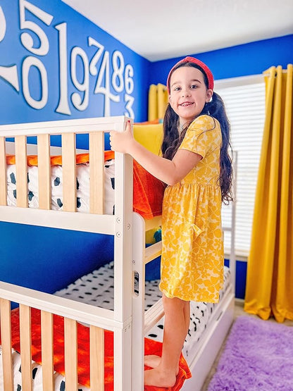 Max & Lily Bunk Bed, Scandinavian Modern Bunk Bed, Solid Wood Twin-Over-Twin Bed Frame for Kids, No Box Spring Needed, Blonde/White