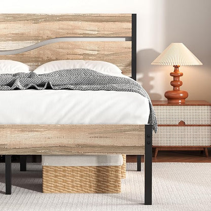 VECELO Queen Size Bed Frame with Wood Headboard and Footboard, 14 Inch Platform/No Box Spring Needed, Heavy Duty Support, Easy Assembly