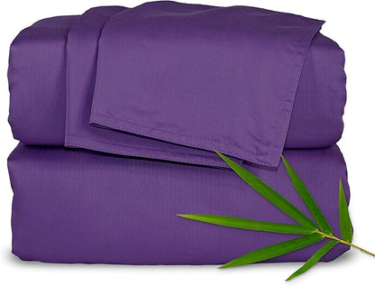 King Sheets by Pure Bamboo, Genuine 100% Organic Viscose Derived from Bamboo Bed Sheet Set, Luxuriously Soft & Cooling, Double Stitching, Lifetime Quality Promise (King, Purple)