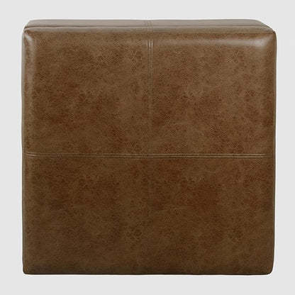 Homepop Home Decor | K2380-YDQY-2 | Luxury Large Faux Leather Square Storage Ottoman | Ottoman with Storage for Living Room & Bedroom, Brown