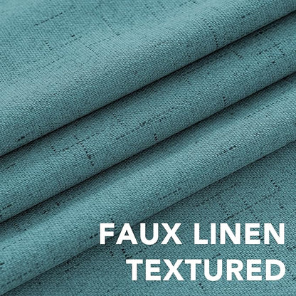 H.VERSAILTEX Linen Blackout Curtains 45 Inches Long 100% Absolutely Blackout Thermal Insulated Textured Linen Look Curtain Draperies Anti-Rust Grommet, Energy Saving with White Liner, 2 Panels, Teal