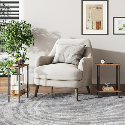 TUTOTAK Small Side Table, Narrow End Table, Set of 2, Skinny Sofa Table, Slim Nightstand, Couch Table, Living Room, Bed Room, Brown TB01BB0622