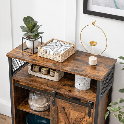 VASAGLE Buffet Cabinet, Coffee Bar Storage Cabinet, Sideboard with 1 Sliding Barn Door, Adjustable Shelves, 11.8 x 27.6 x 31.5 Inches, for Living Room, Rustic Brown and Ink Black ULSC089B01