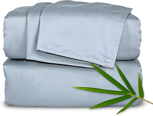 King Sheets by Pure Bamboo, Genuine 100% Organic Viscose Derived from Bamboo Bed Sheet Set, Luxuriously Soft & Cooling, Double Stitching, Lifetime Quality Promise (King, Sterling Blue)
