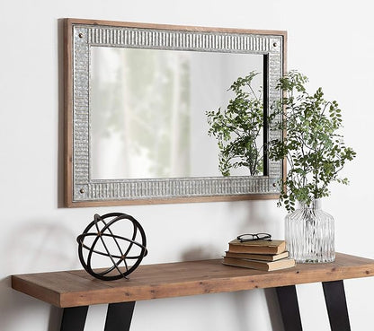 Kate and Laurel Deely Farmhouse Wood and Metal Wall Mirror, Rustic Brown