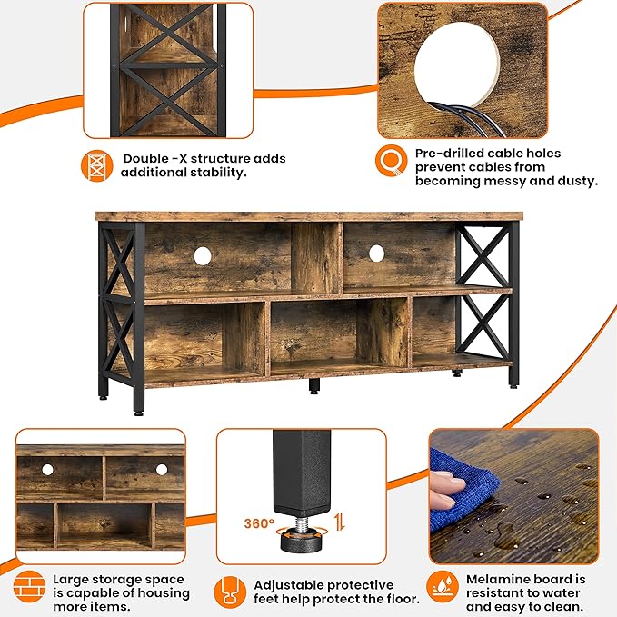 Yaheetech TV Stand for Living Room, Industrial Entertainment Center for 65 Inch TV, Rustic TV Console Stand with Storage Cabinets Wood and Metal, Rustic Brown