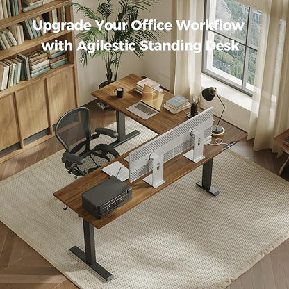 Agilestic 75 Inch L Shaped Standing Desk Adjustable Height, Corner Standing Desk, Sit Stand Up Computer Table, Splice Board, Dark Walnut