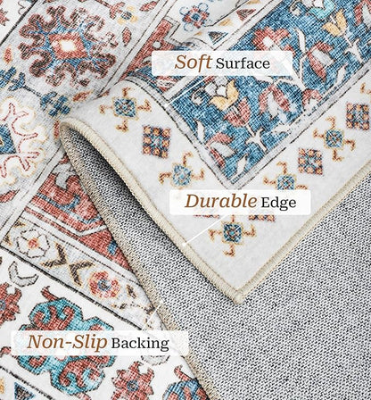 zesthome 8x10 Area Rugs for Living Room,Non-Slip Backing Washable Rugs,Vintage Large Area Rug，Stain Resistant Home Decor Rug (Navy Blue/Red,8'x10')