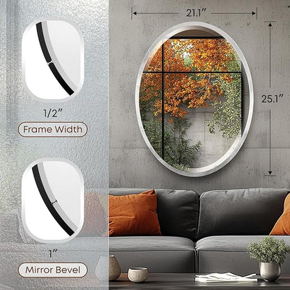 OVALCREST - Oval Wooden Beveled Wall Mirror for Home Decor, Bathroom, Vanity, Bedroom, Living Room, Hallway - London Style (Silver Leaf with Brown Antique) 21.1 x 25.1
