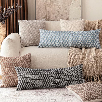 Foindtower Set of 2 Decorative Floral Body Lumbar Throw Pillow Covers Neutral Modern Farmhouse Cushion Covers Vintage Home Decor for Sofa Couch Chair Bedroom Living Room Outdoor,14×36 Inch,Tan Taupe