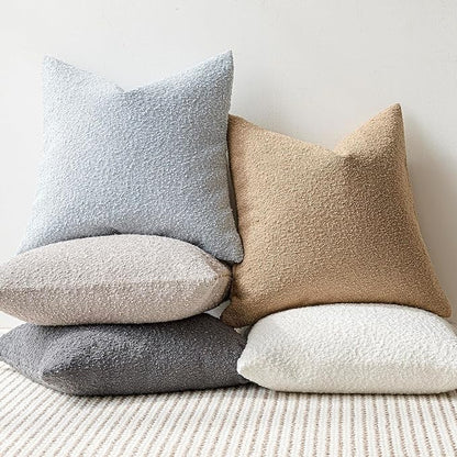 Foindtower Set of 2, Decorative Textured Boucle Throw Pillow Covers Accent Solid Pillow Cases Neutral Soft Cozy Couch Cushion Case for Chair Sofa Bedroom Living Room Home Decor 16 x 16 Inch Light Blue