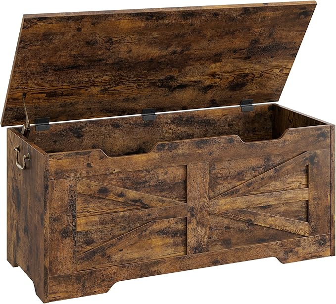 GarveeHome 39.4" Storage Chest, Toy Chest With Lids, Entryway Storage Bench with Safety Hinge, Wooden Storage Trunk, Supports 350 Lb, for Living Room, Bedroom, Rustic Brown