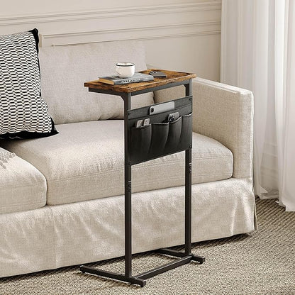 C Shaped End Table, Side Table for Sofa, Small TV Tray, Couch Table with Storage Bag for Small Space, Living Room, Bedroom, Home Office LET501R (Rustic Brown)