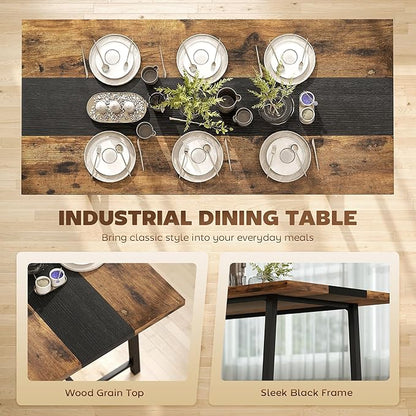 HOMCOM Industrial Dining Table for 8 People, 70.9" Long Rectangular Kitchen Table with Large Tabletop and Steel Legs for Dining Room, Rustic Brown