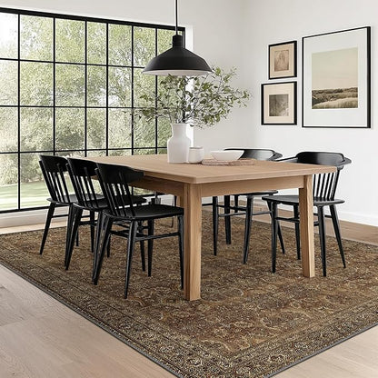8X10 Area Rugs Machine Washable Rugs for Living Room, Vintage Boho Large Rugs for Bedroom Dining Room, Non Slip Indoor Soft Distressed Lightweight Thin Low Pile Carpet, Rustic Brown