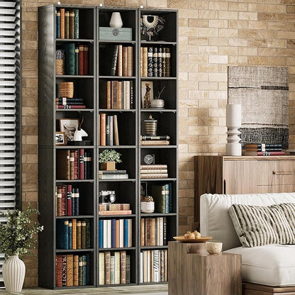 IRONCK Tall Narrow Bookshelf 8 Tiers, Compact Corner Bookcase, Easy to Match for Living Room, Office, Study, Bedroom, Vintage Black