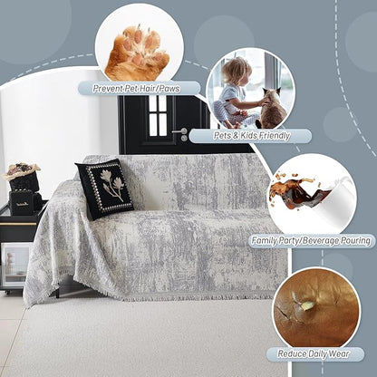 MYSKY HOME Sectional Couch Cover Sofa Covers for Sectional Sofa L Shape Chenille Couch Protector Grey Geometric for Dogs Pets Couch Throw Cover Washable Durable for Home Decor, 71" X118"