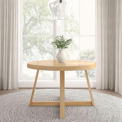 Plank+Beam Round Dining Table, 47 Inch Solid Wood Kitchen Table, Farmhouse Round Table for 4, Small Dinette Table, Blonde Wirebrush