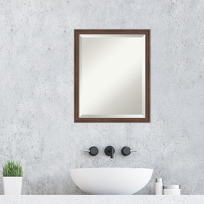Amanti Art Brown Wall Mirror 22x18 Florence Medium Brown Rectangle Bathroom Mirror for Wall Decor Living Room, Small Casual Frame, Hangs Horizonally and Vertically, Bathroom Decor, Beveled Edge