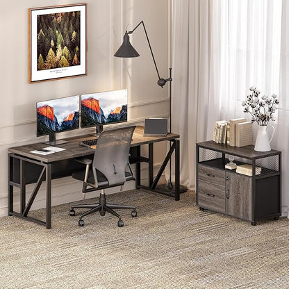 LITTLE TREE 63-Inch Office Desk with 31.5-Inch Lateral File Cabinet, Study Writing Desk Computer Desk for Home Office