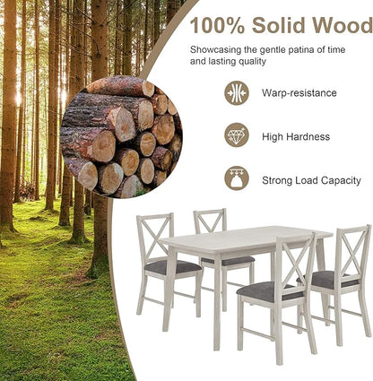 47'' Solid Wood Dining Table for 4-6, Farmhouse Kitchen Table for Kitchen, Dining Room, Restaurant, Natural Eco-Friendly, Washed Gray