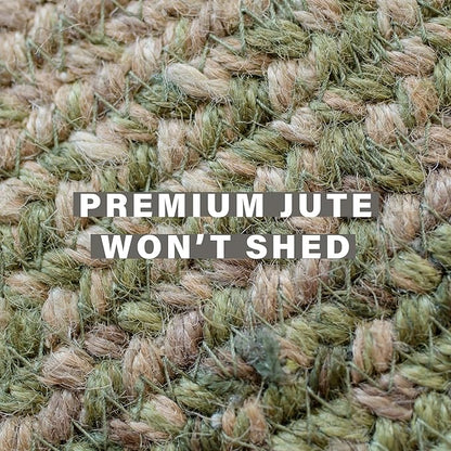 Grassland Country Braided Oval Rugs 16x24 - Braided Green Jute Rug for Kitchen and Entryway