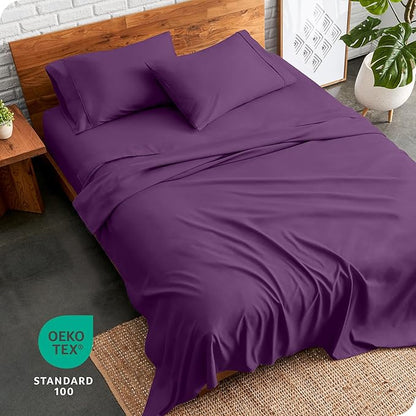 Bare Home Full XL Sheet Set - Luxury 1800 Ultra-Soft Microfiber Full Extra Long Bed Sheets - Double Brushed - Deep Pockets - Easy Fit - 4 Piece Set - Bedding Sheets & Pillowcases (Full XL, Plum)