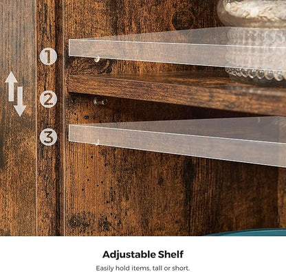 VASAGLE Buffet Cabinet, Coffee Bar Storage Cabinet, Sideboard with 1 Sliding Barn Door, Adjustable Shelves, 11.8 x 27.6 x 31.5 Inches, for Living Room, Rustic Brown and Ink Black ULSC089B01