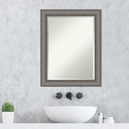 Amanti Art Grey Wall Mirror 29x23 Burnished Concrete Rectangle Bathroom Mirror for Wall Decor Living Room, Medium Modern Contemporary Wood Frame, Hangs Horizonally and Vertically, Bathroom Decor