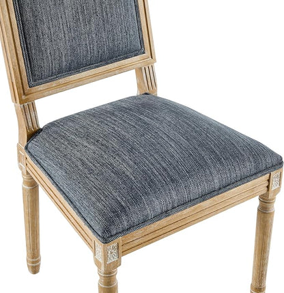 Christopher Knight Home Regina French Country Dining Chairs Set of 2, Wooden Dining Room Chair, High Back Kitchen Side Chair, Fabric Upholstered Armless Extra Seat, Blue Grey